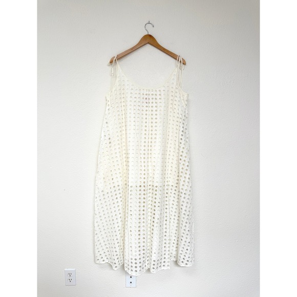 SOLID & STRIPED Dresses & Skirts - SOLID & STRIPED Womens XL White Eyelet Midi Dress Tie Shoulders Pockets Summer